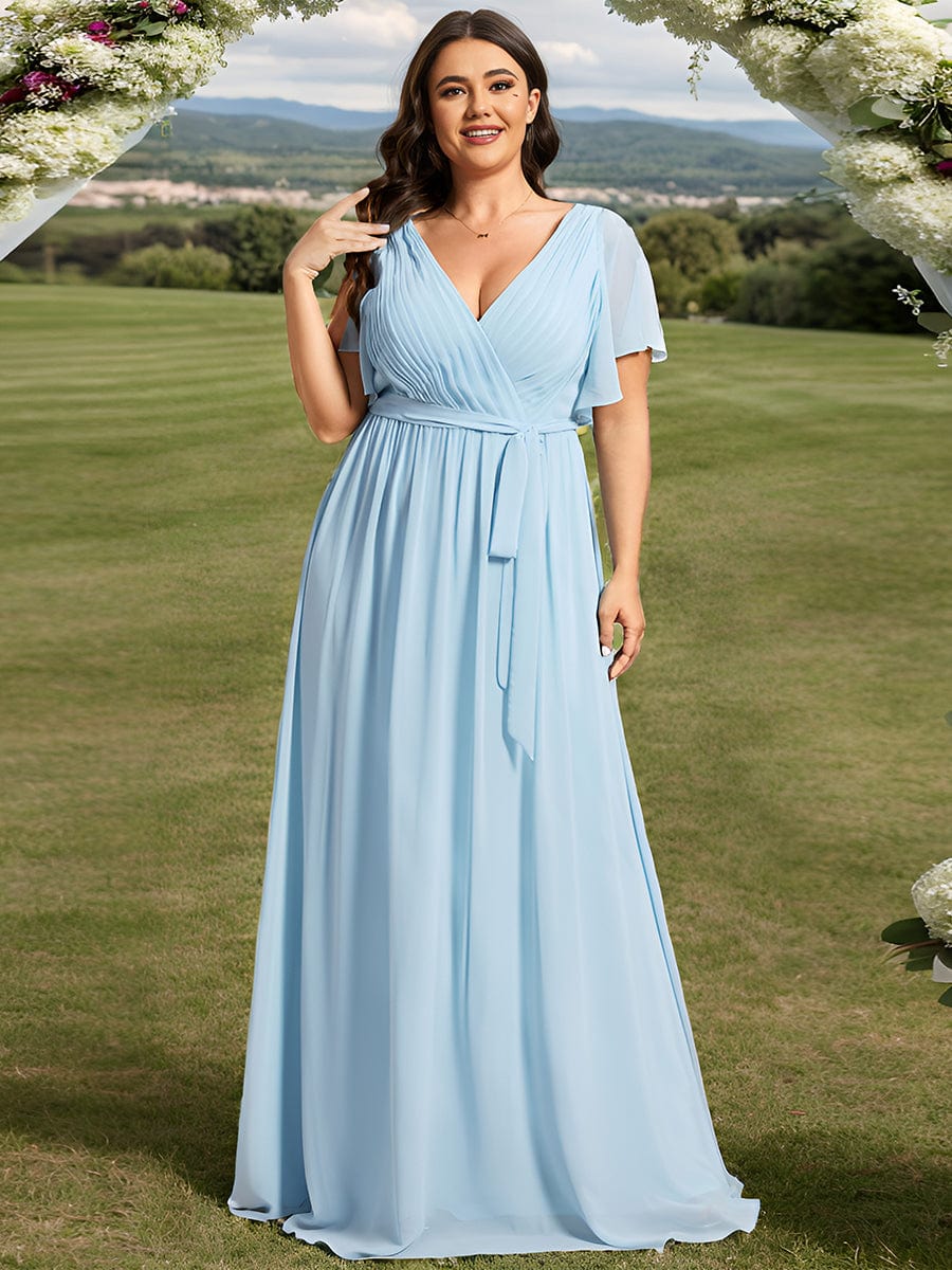 Plus Size Floor-Length Chiffon Evening Dress V-Neck Maxi #color_Sky Blue