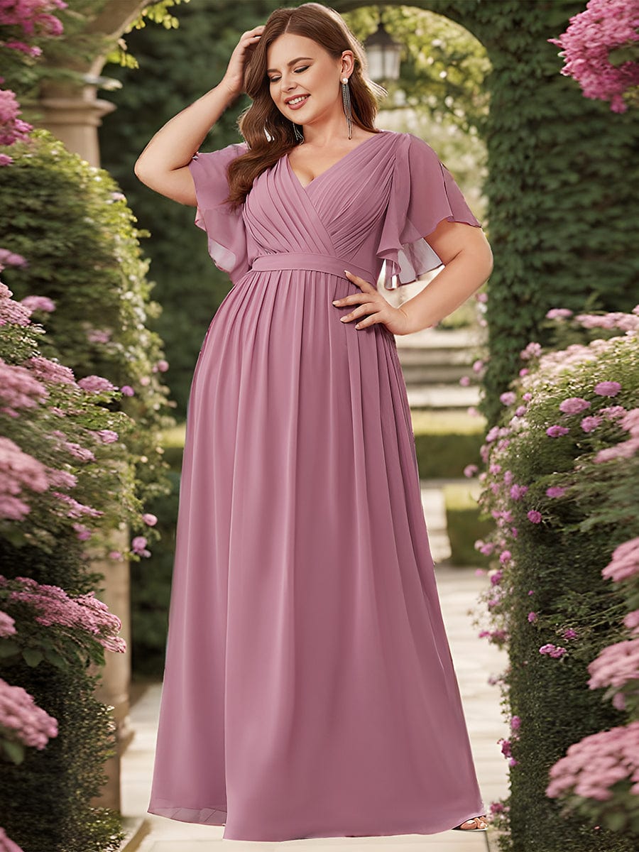 Plus Size Floor-Length Chiffon Evening Dress V-Neck Maxi #color_Purple Orchid