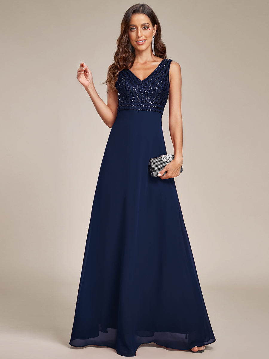 Sparkling Sequin V-Neck A-Line Evening Dress