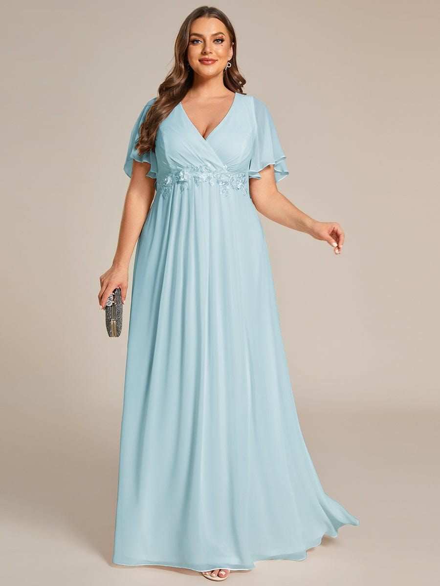 Elegant Chiffon Applique Evening Dress with Flutter Sleeves #color_Sky Blue