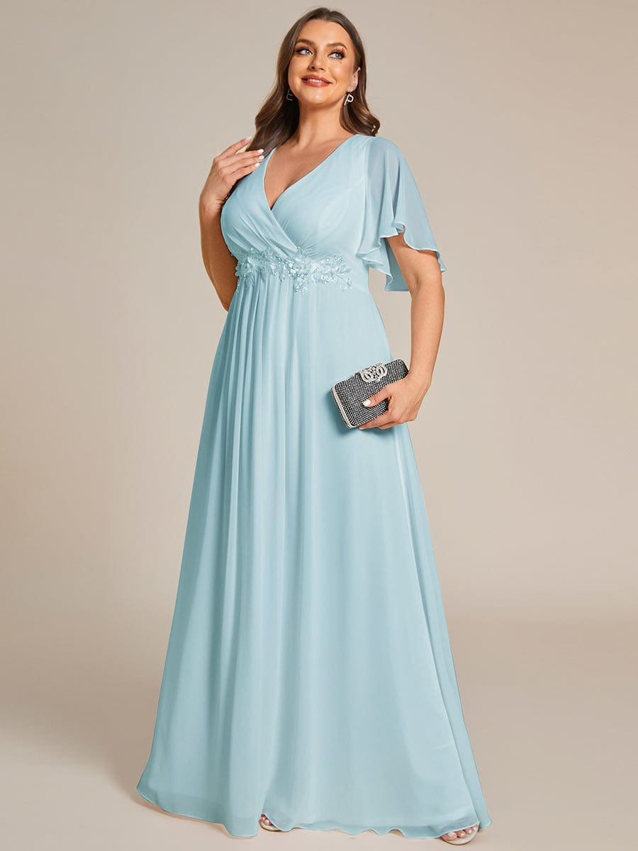 Elegant Chiffon Applique Evening Dress with Flutter Sleeves #color_Sky Blue