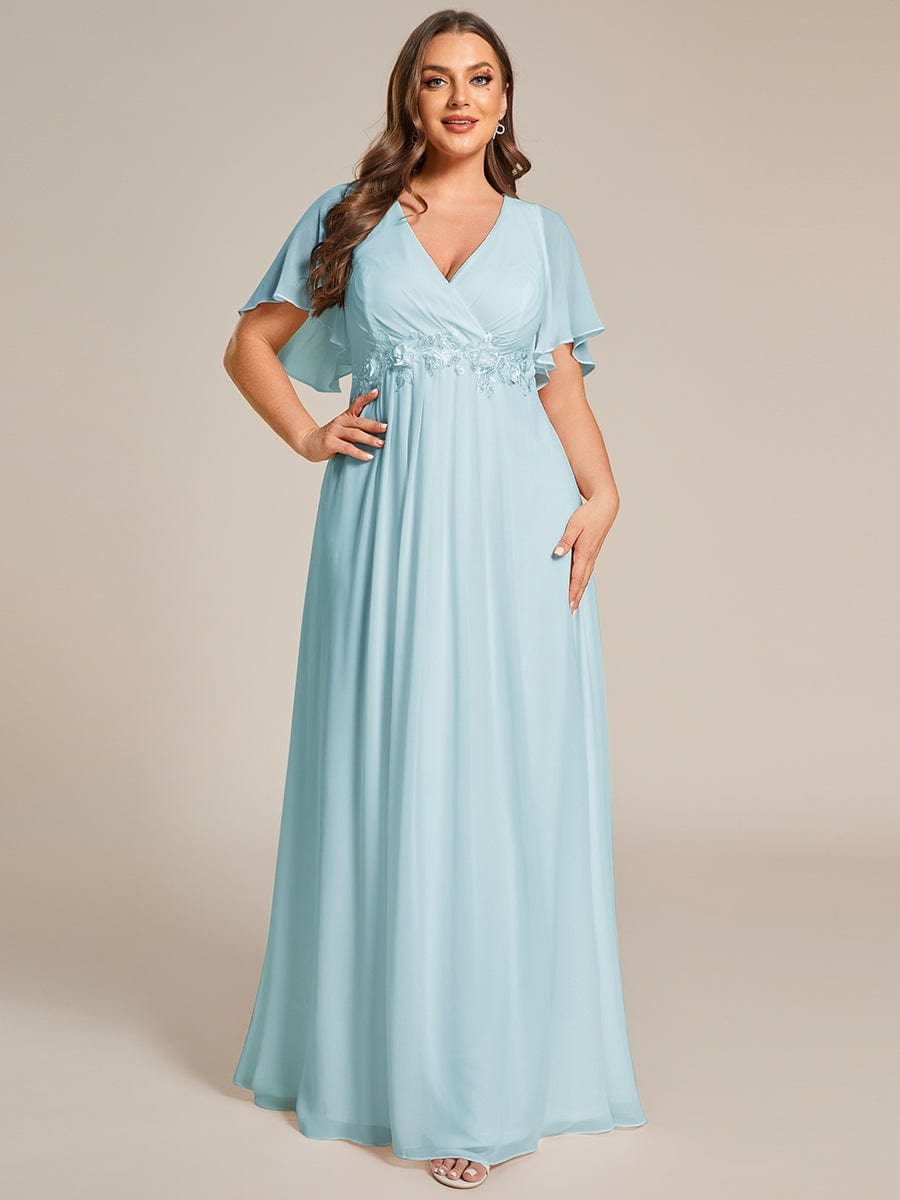 Elegant Chiffon Applique Evening Dress with Flutter Sleeves #color_Sky Blue