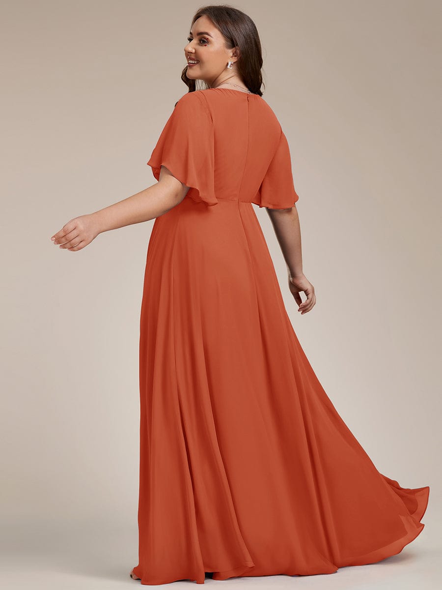 Elegant Chiffon Applique Evening Dress with Flutter Sleeves #color_Burnt Orange