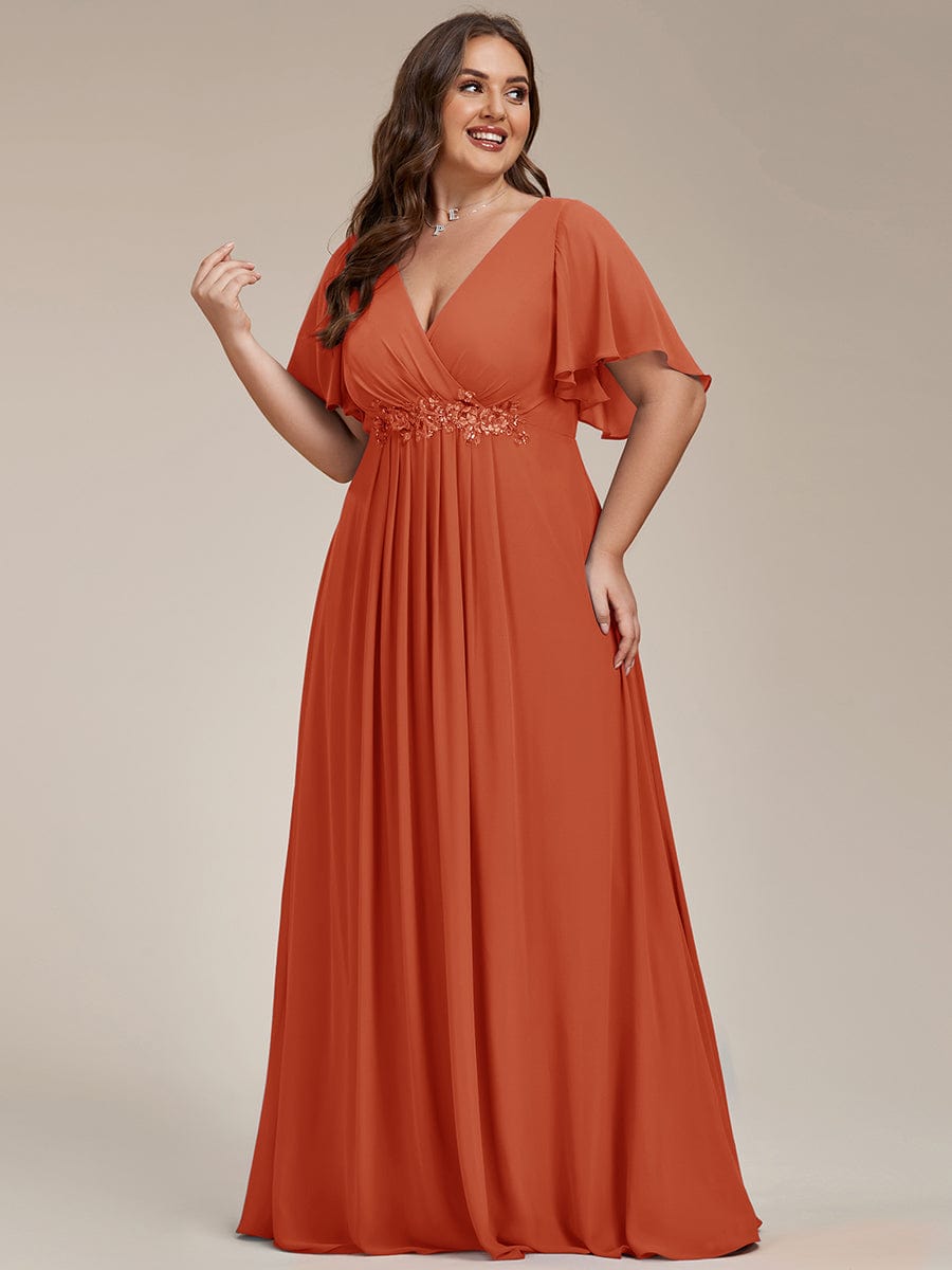 Elegant Chiffon Applique Evening Dress with Flutter Sleeves #color_Burnt Orange