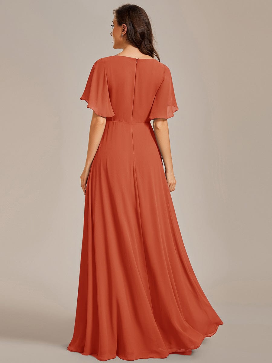 Elegant Chiffon Applique Evening Dress with Flutter Sleeves #color_Burnt Orange