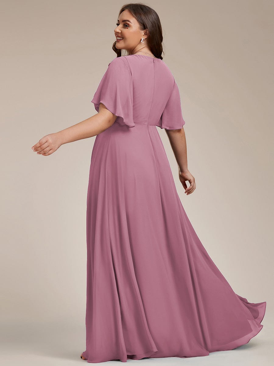 Elegant Chiffon Applique Evening Dress with Flutter Sleeves #color_Purple Orchid