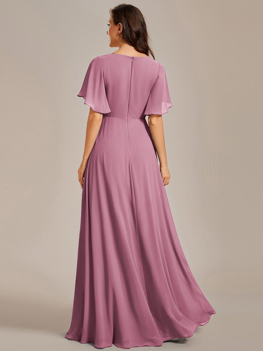 Elegant Chiffon Applique Evening Dress with Flutter Sleeves #color_Purple Orchid