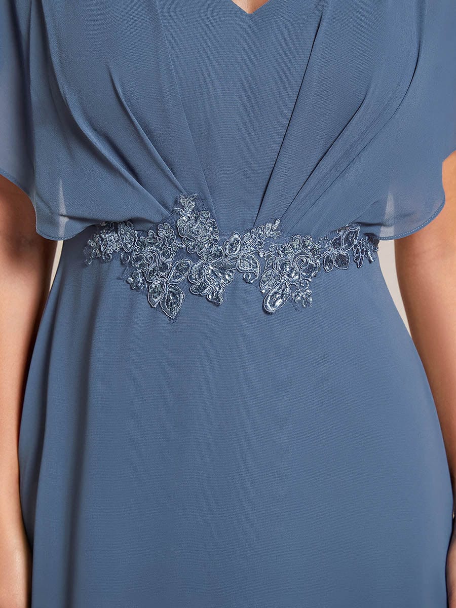 Waist Applique A-Line Chiffon V-Neck Evening Dress #color_Dusty Blue