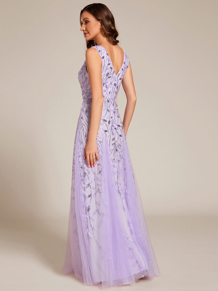 Sleeveless V-Neck Sequined A-Line Evening Dresses #color_Lavender