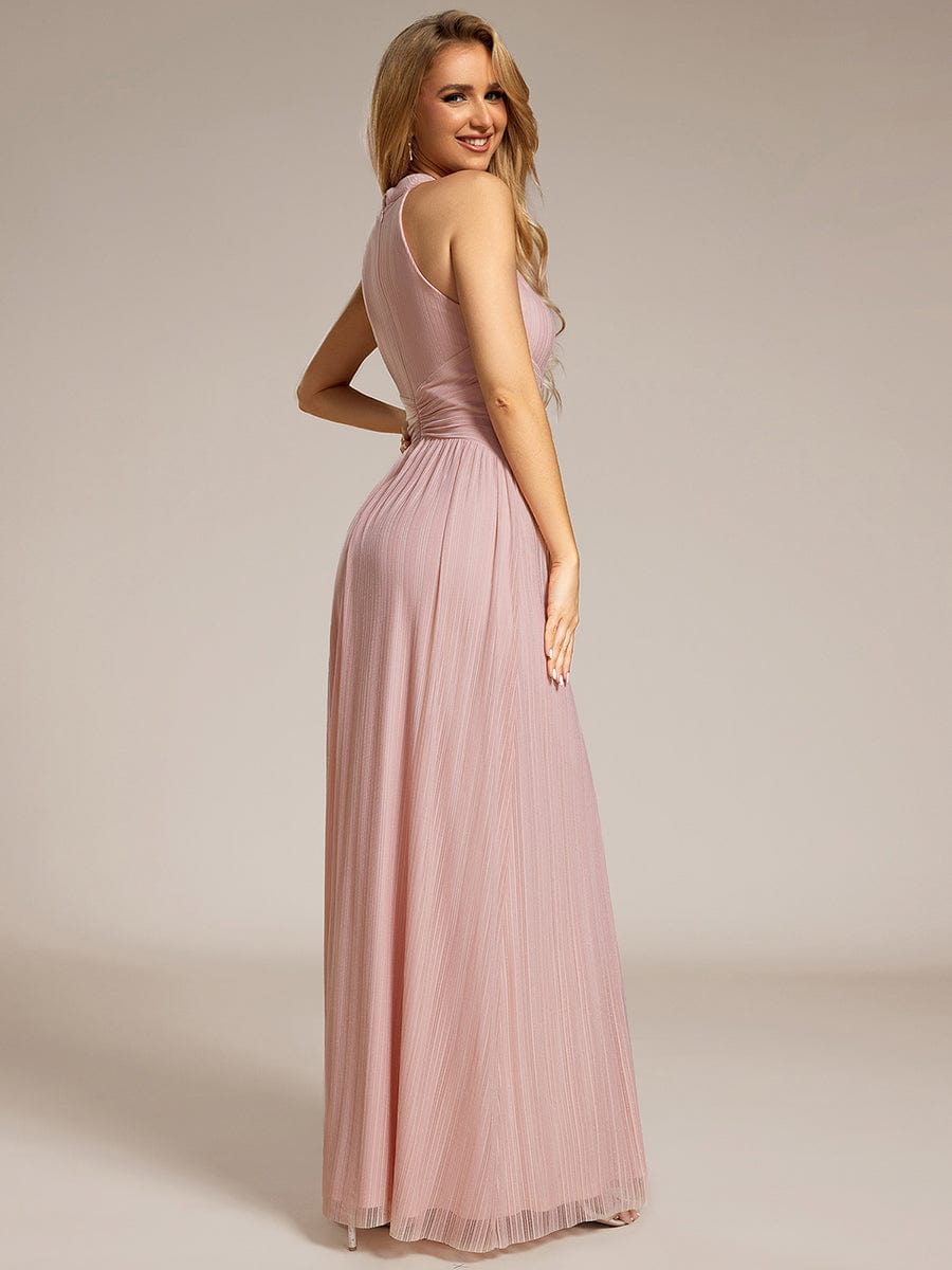 Sparkle Halter Neck Formal Evening Dress with A-line Silhouette #color_Pink