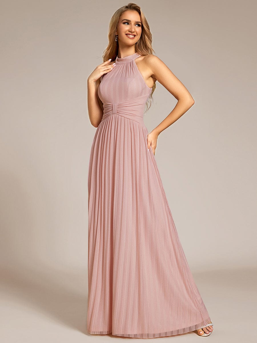 Sparkle Halter Neck Formal Evening Dress with A-line Silhouette #color_Pink