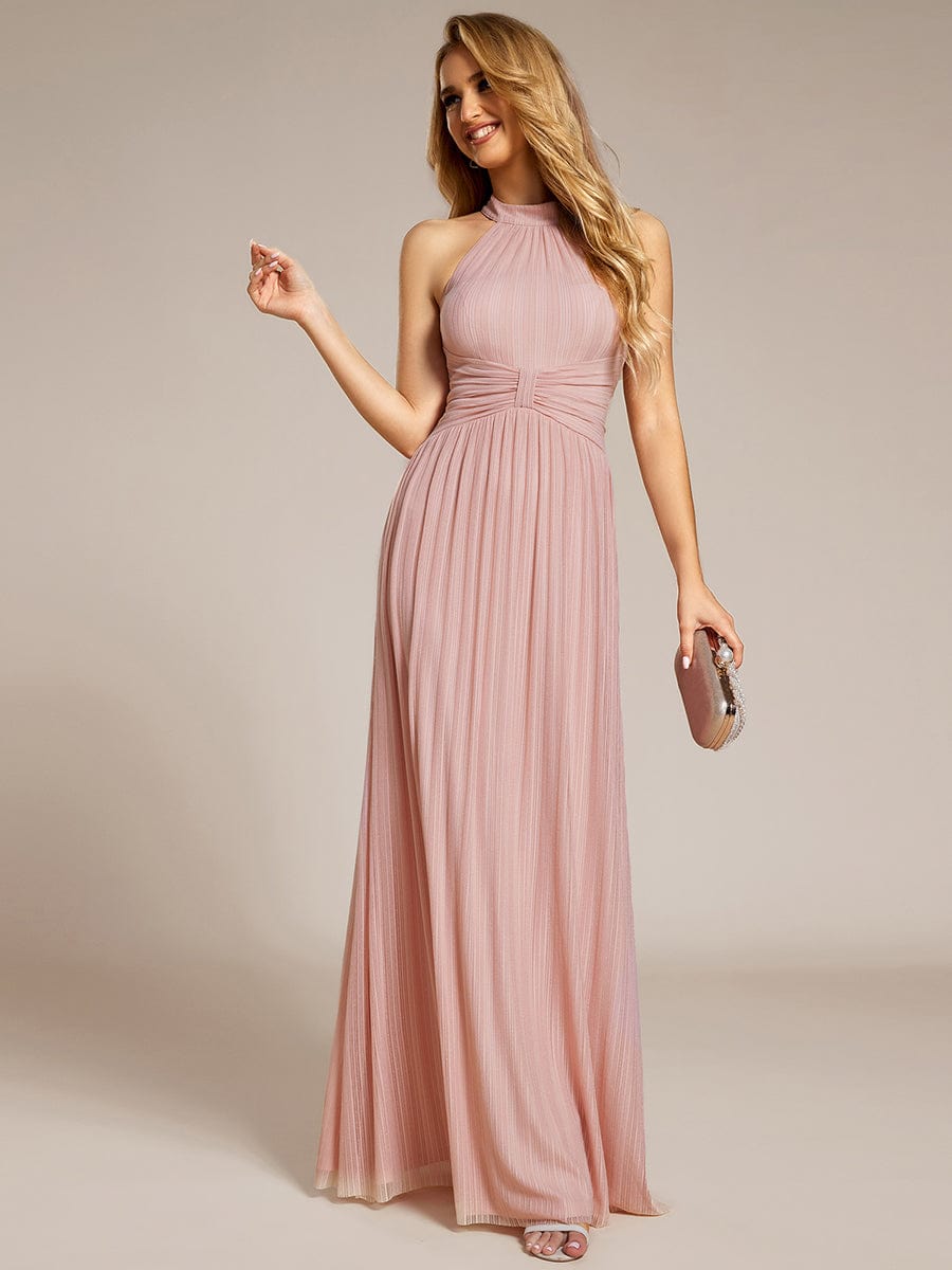 Sparkle Halter Neck Formal Evening Dress with A-line Silhouette #color_Pink