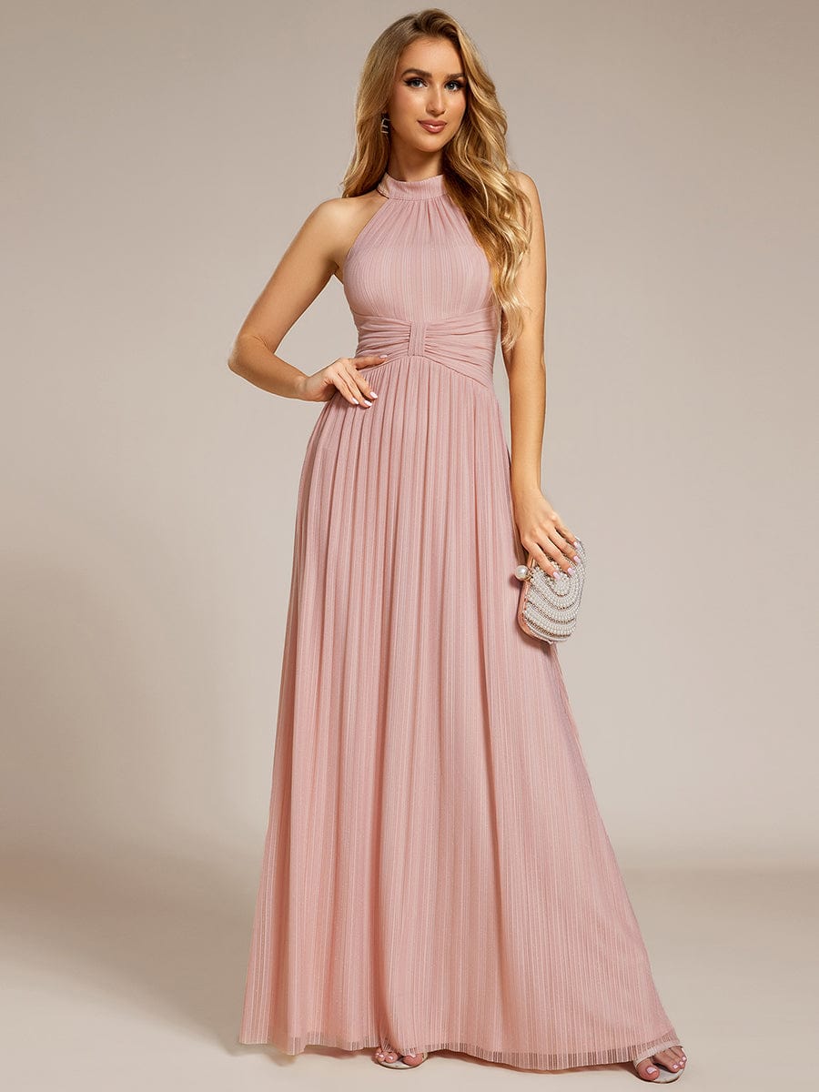 Sparkle Halter Neck Formal Evening Dress with A-line Silhouette #color_Pink