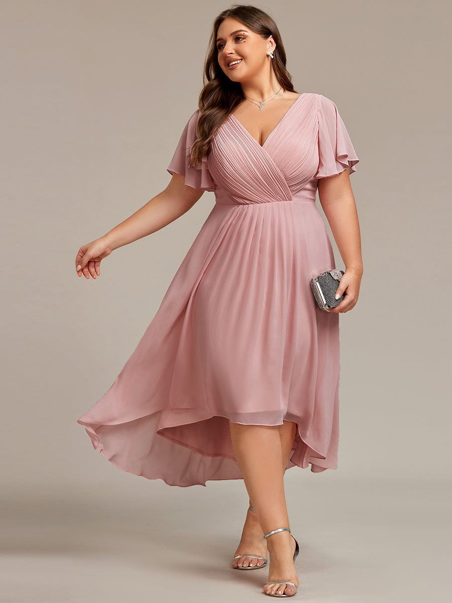 Chic V Neck High-Low Wedding Guest Dress #color_Dusty Rose