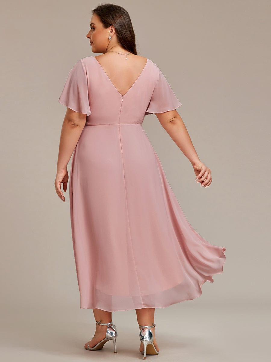 Chic V Neck High-Low Wedding Guest Dress #color_Dusty Rose