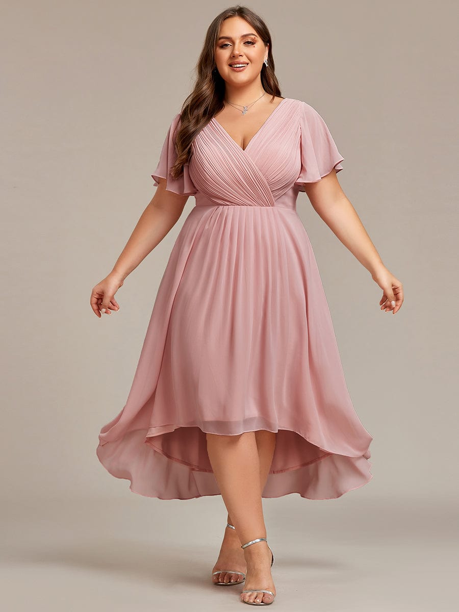 Chic V Neck High-Low Wedding Guest Dress #color_Dusty Rose