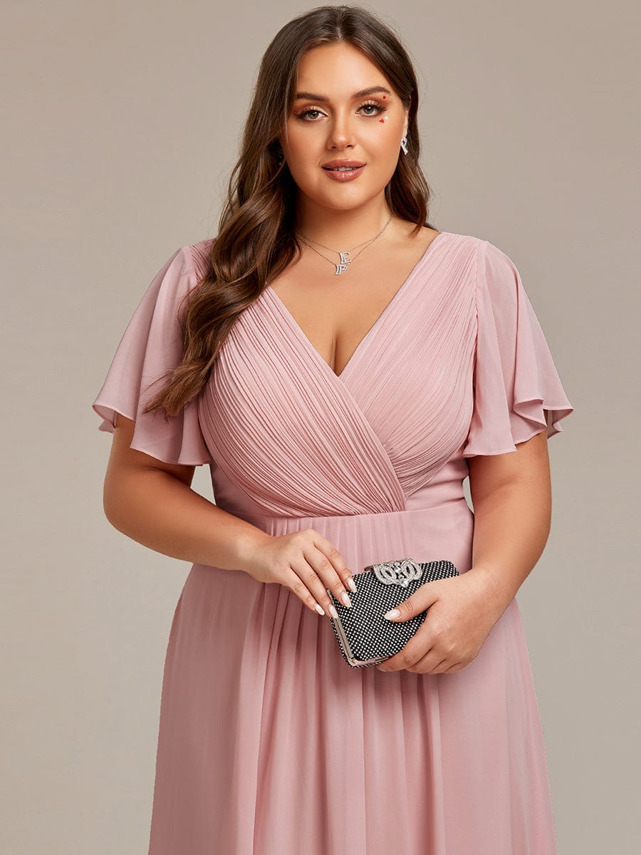 Chic V Neck High-Low Wedding Guest Dress #color_Dusty Rose