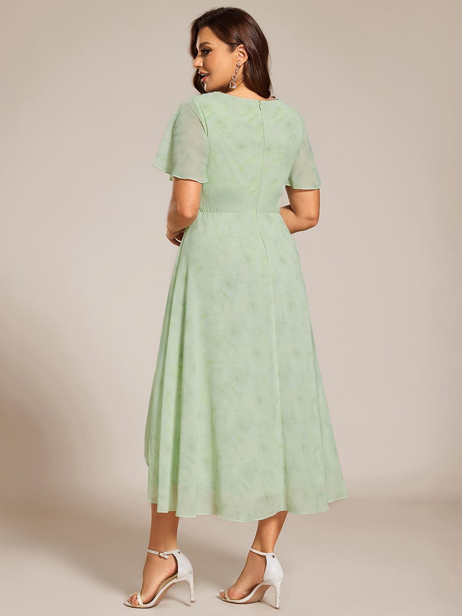 Chiffon Elegance Short Sleeve High-Low Wedding Guest Dress #color_Light Green Roses