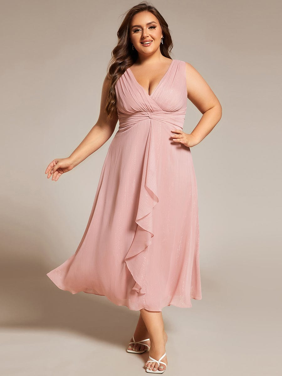 Sleeveless Twist Knot A-Line Lotus Leaf Shimmering Wedding Guest Dress #color_Dusty Rose