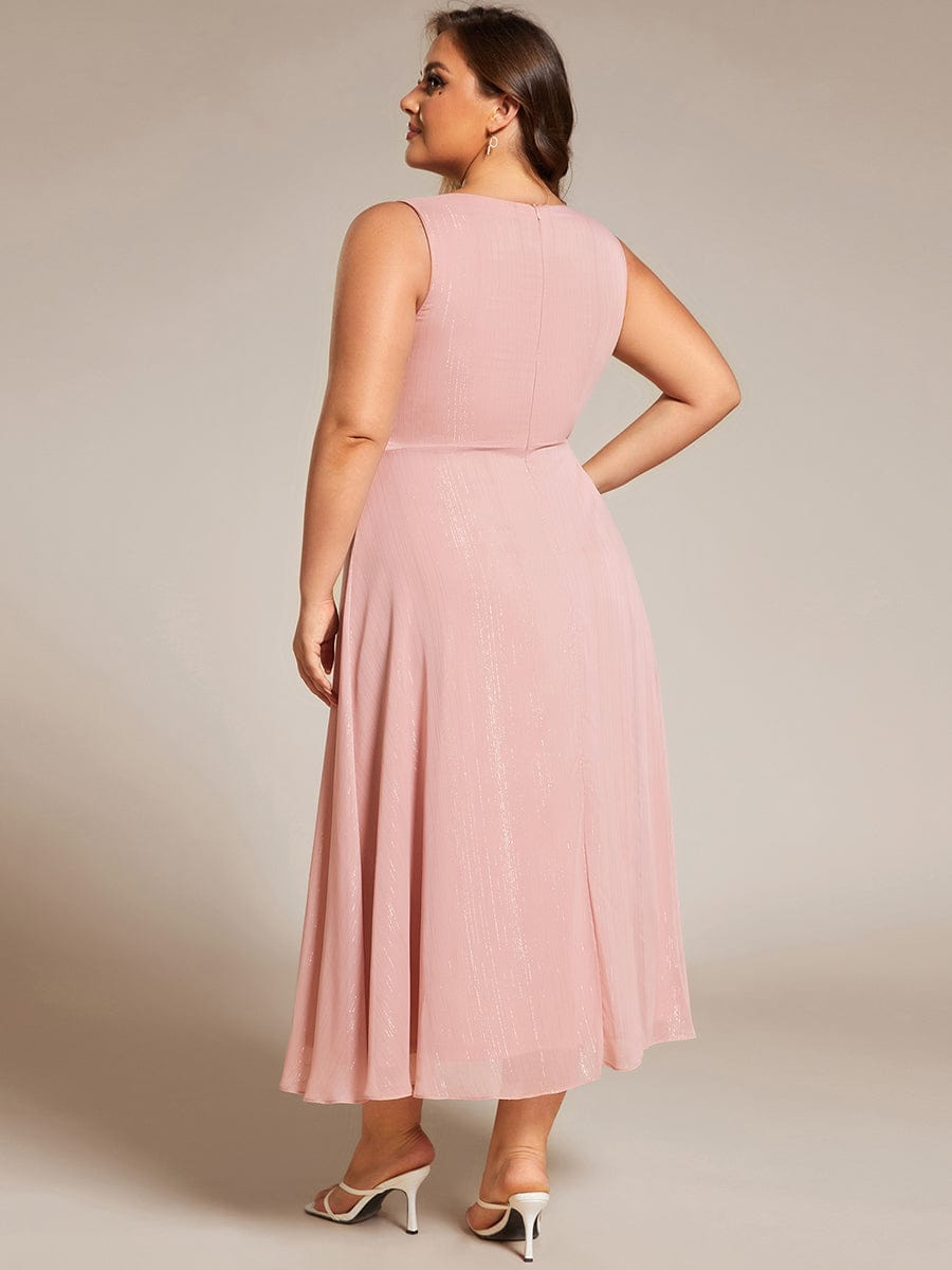 Sleeveless Twist Knot A-Line Lotus Leaf Shimmering Wedding Guest Dress #color_Dusty Rose
