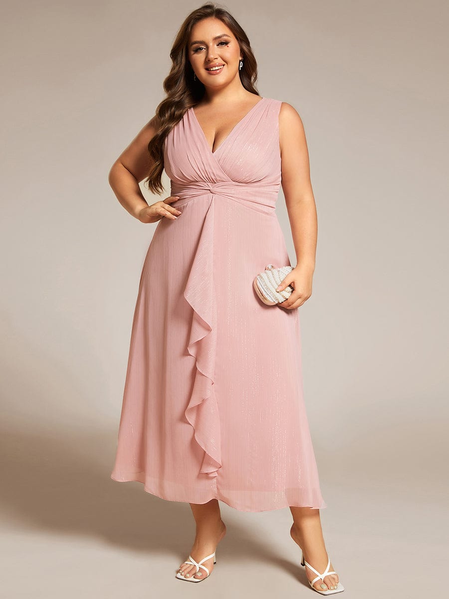 Sleeveless Twist Knot A-Line Lotus Leaf Shimmering Wedding Guest Dress #color_Dusty Rose