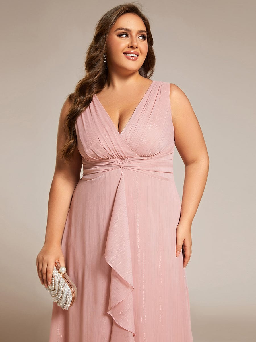 Sleeveless Twist Knot A-Line Lotus Leaf Shimmering Wedding Guest Dress #color_Dusty Rose