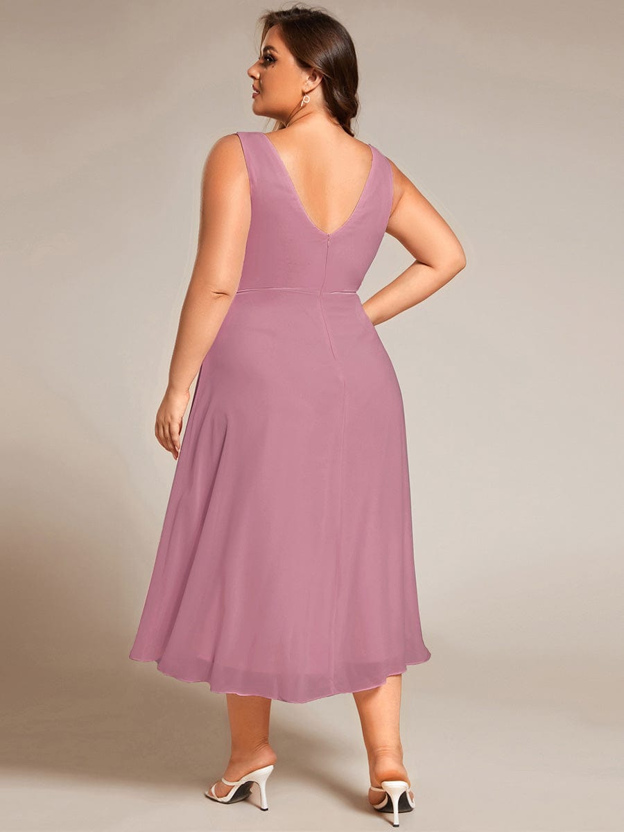 Elegant V-Neck Sleeveless Pleated High-Low Chiffon Wedding Guest Dress #color_Purple Orchid