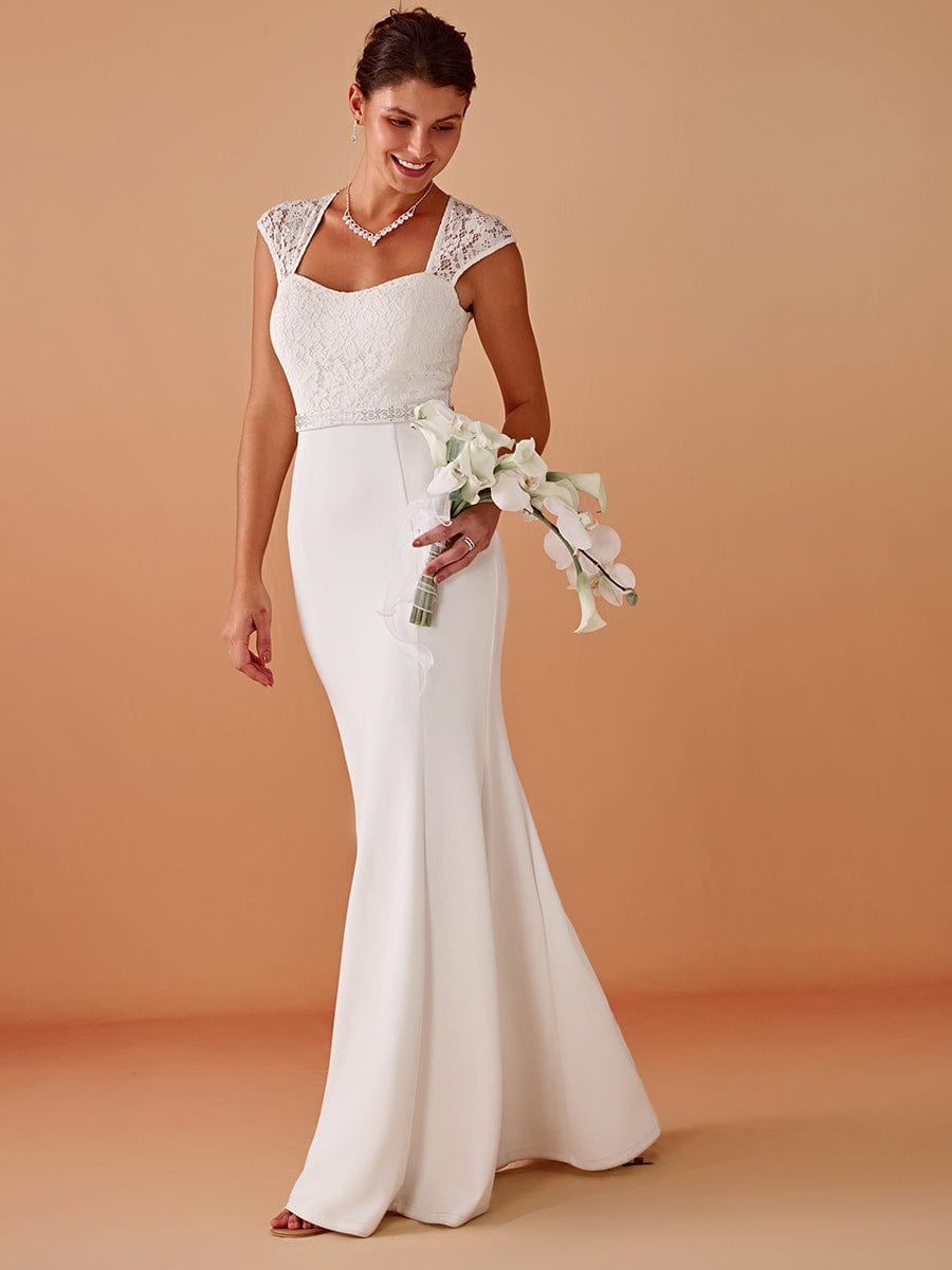 Simple Cap Sleeve Sweetheart Mermaid Style Wedding Dress #color_Cream