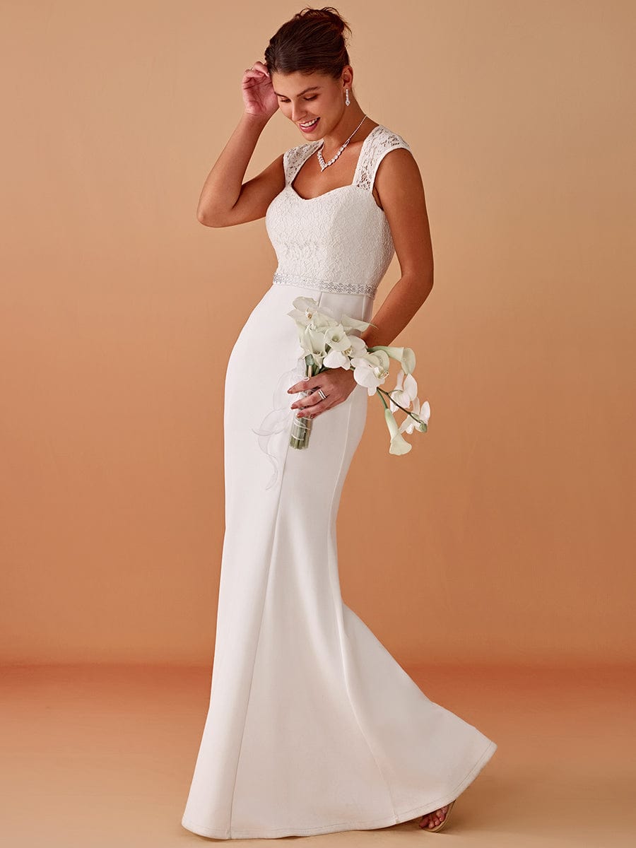 Simple Cap Sleeve Sweetheart Mermaid Style Wedding Dress #color_Cream