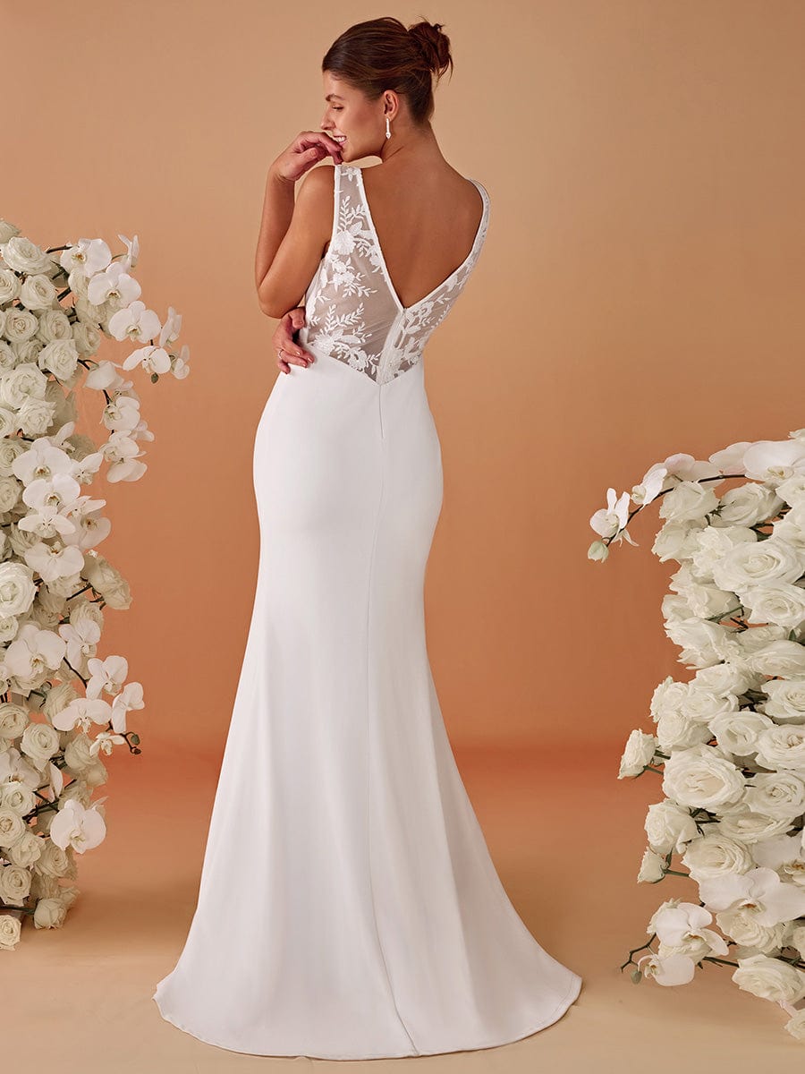 Sleeveless Polyester Mermaid Wedding Dress with Lace Back #color_White