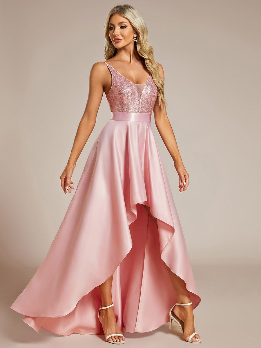 Sexy Backless Sparkly Prom Dresses for Women with Irregular Hem #color_Pink