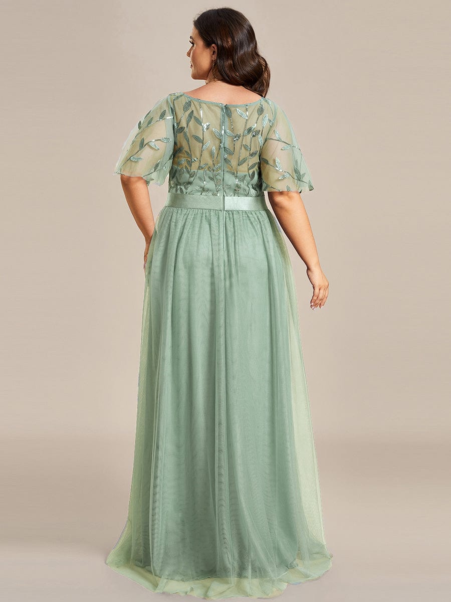 Women's A-Line Short Sleeve Embroidery Floor Length Wedding Guest Dresses #color_Mint Green