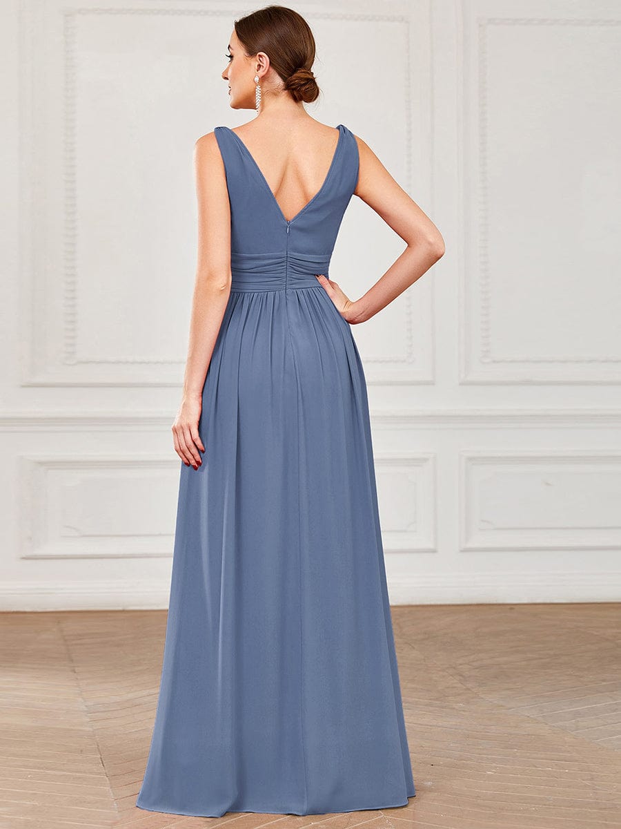 Elegant V Neck A Line Chiffon Maxi Bridesamid Dresses #color_Dusty Blue