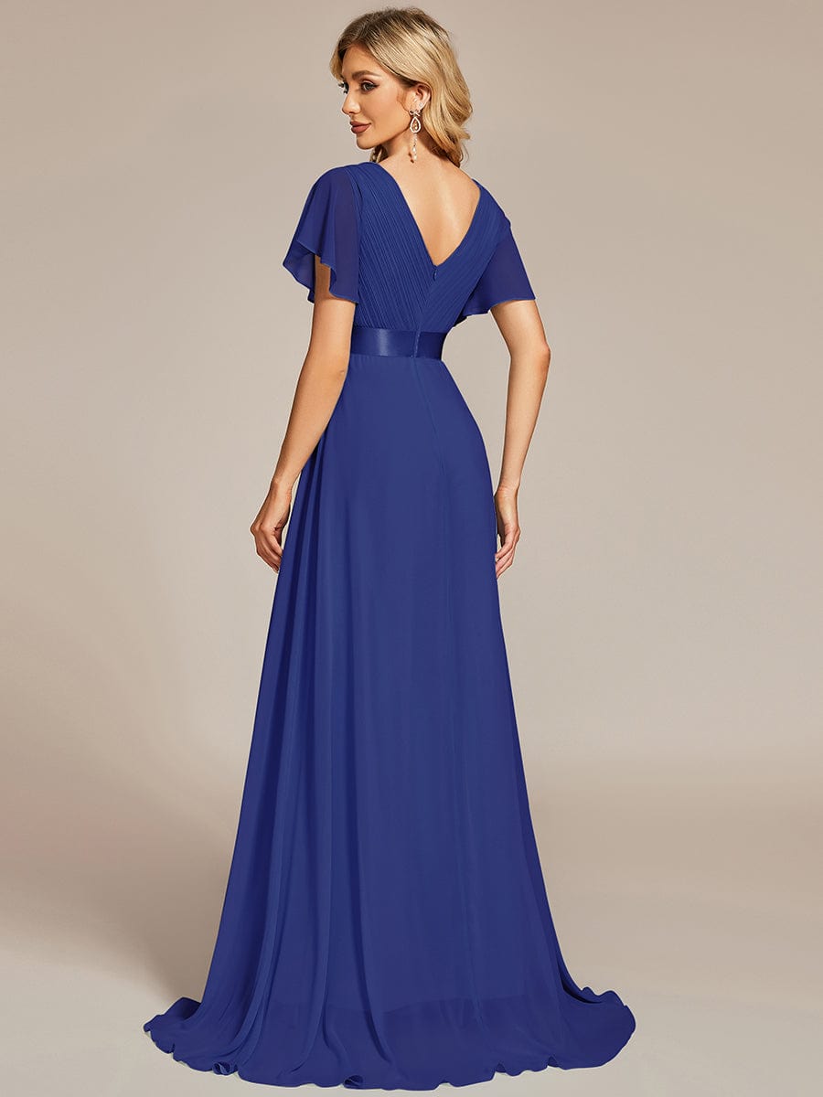 High Waist Short Sleeves Bridesmaid Dress #color_Sapphire Blue