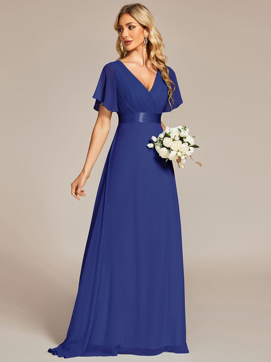 High Waist Short Sleeves Bridesmaid Dress #color_Sapphire Blue