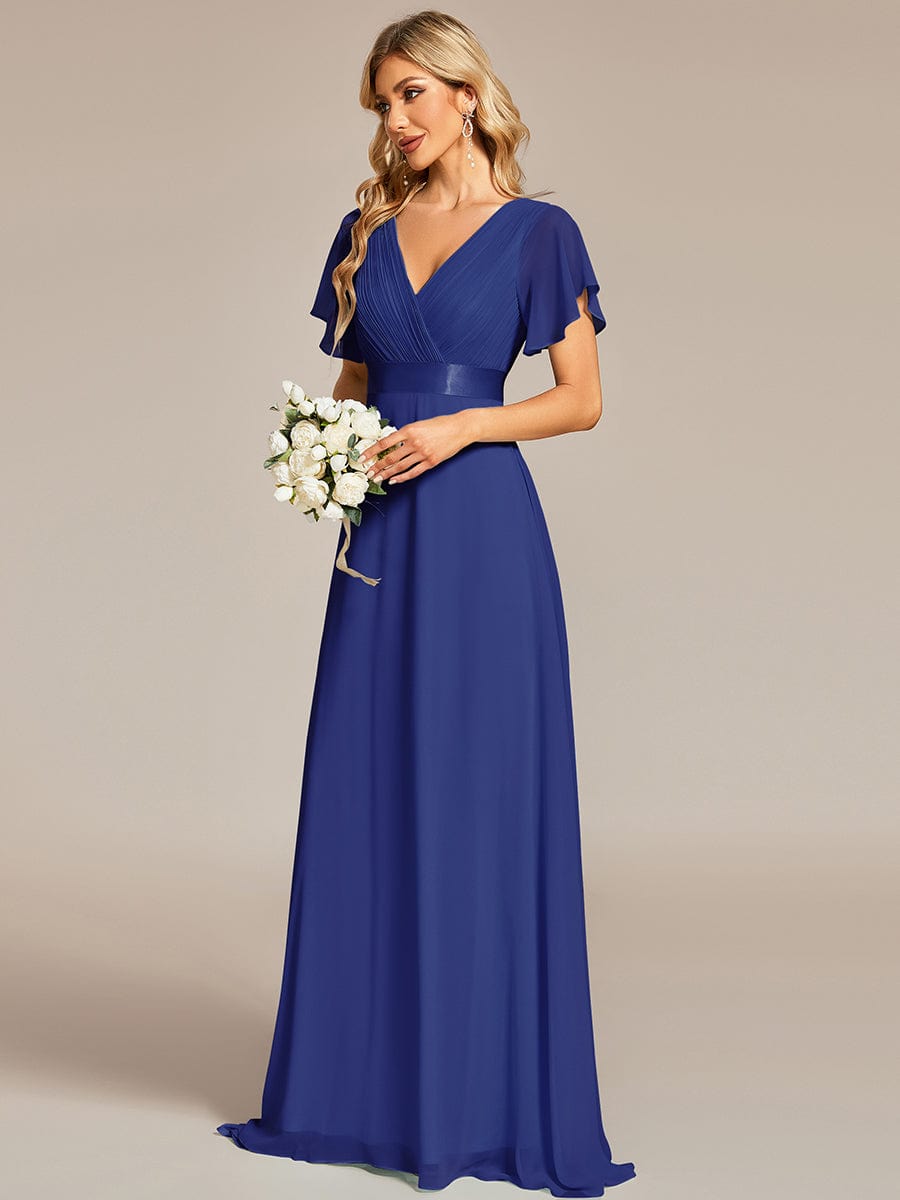 High Waist Short Sleeves Bridesmaid Dress #color_Sapphire Blue