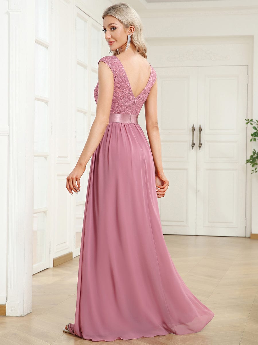 Classic Round Neck V Back Lace Bodice Bridesmaid Dress #color_Purple Orchid