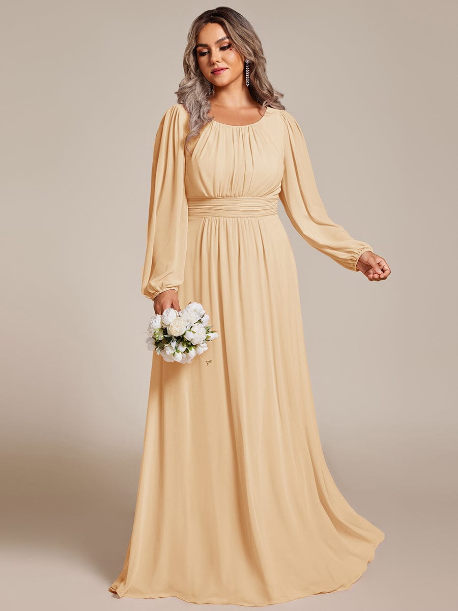 Custom Size See-Througth Puff Sleeve Chiffon Bridesmaid Dress #color_Champagne