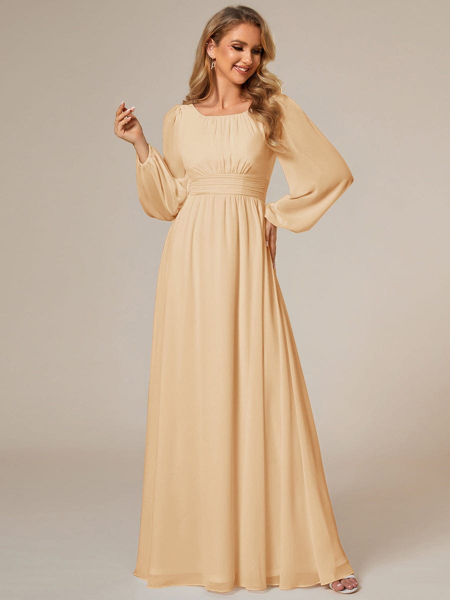 Custom Size See-Througth Puff Sleeve Chiffon Bridesmaid Dress #color_Champagne