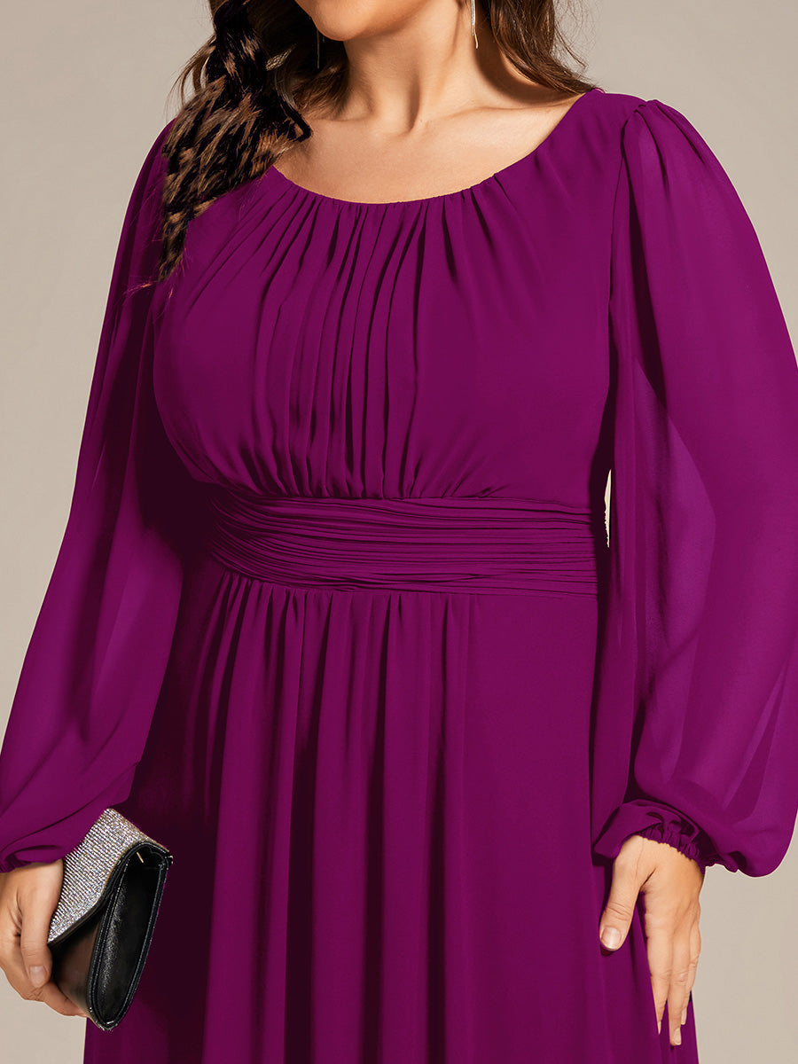 Chiffon Long Sleeve Pleated Floor Length Bridesmaid Dress #color_Fuchsia