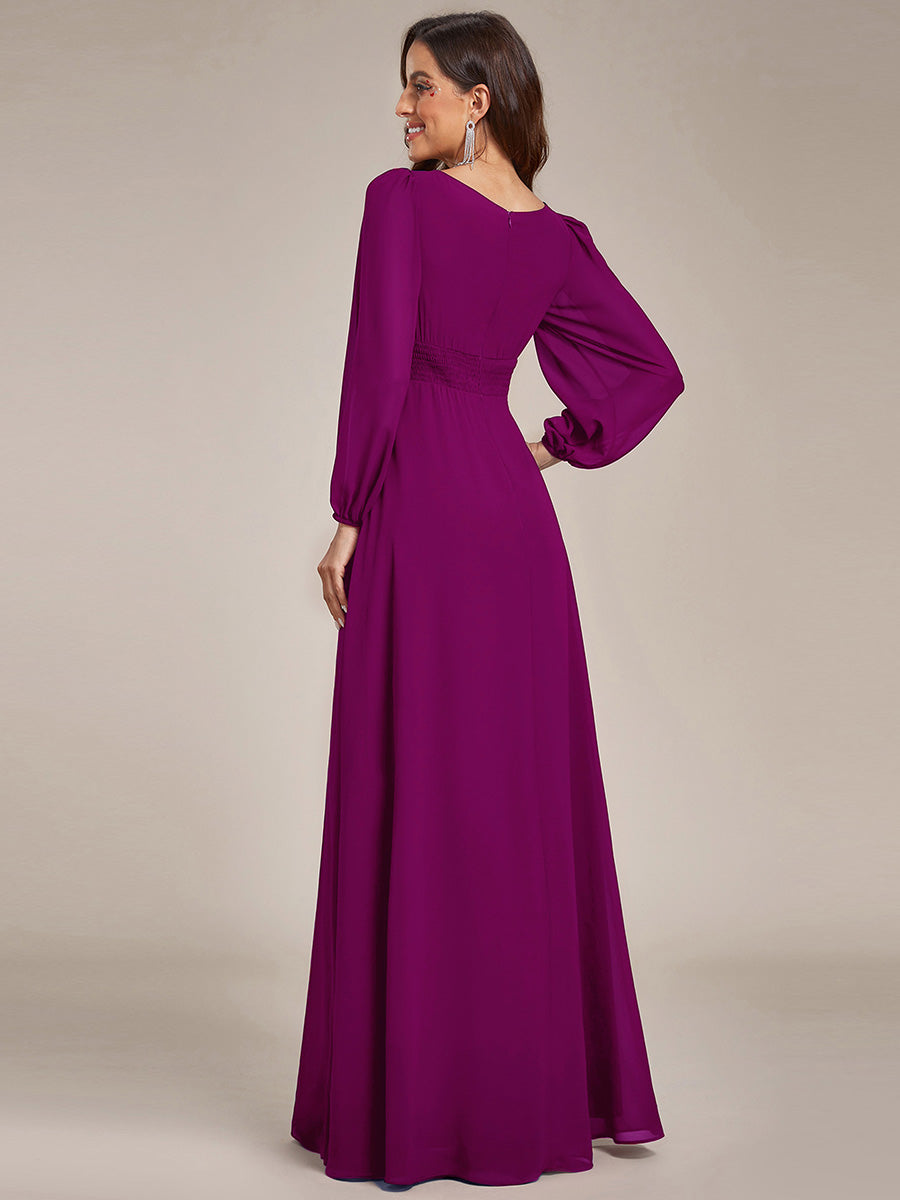 Chiffon Long Sleeve Pleated Floor Length Bridesmaid Dress #color_Fuchsia
