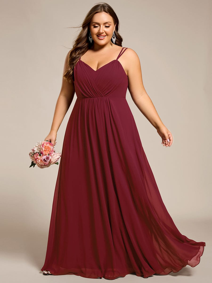 Chiffon and Lace Open Back Bridesmaid Dress with Spaghetti Straps #color_Burgundy