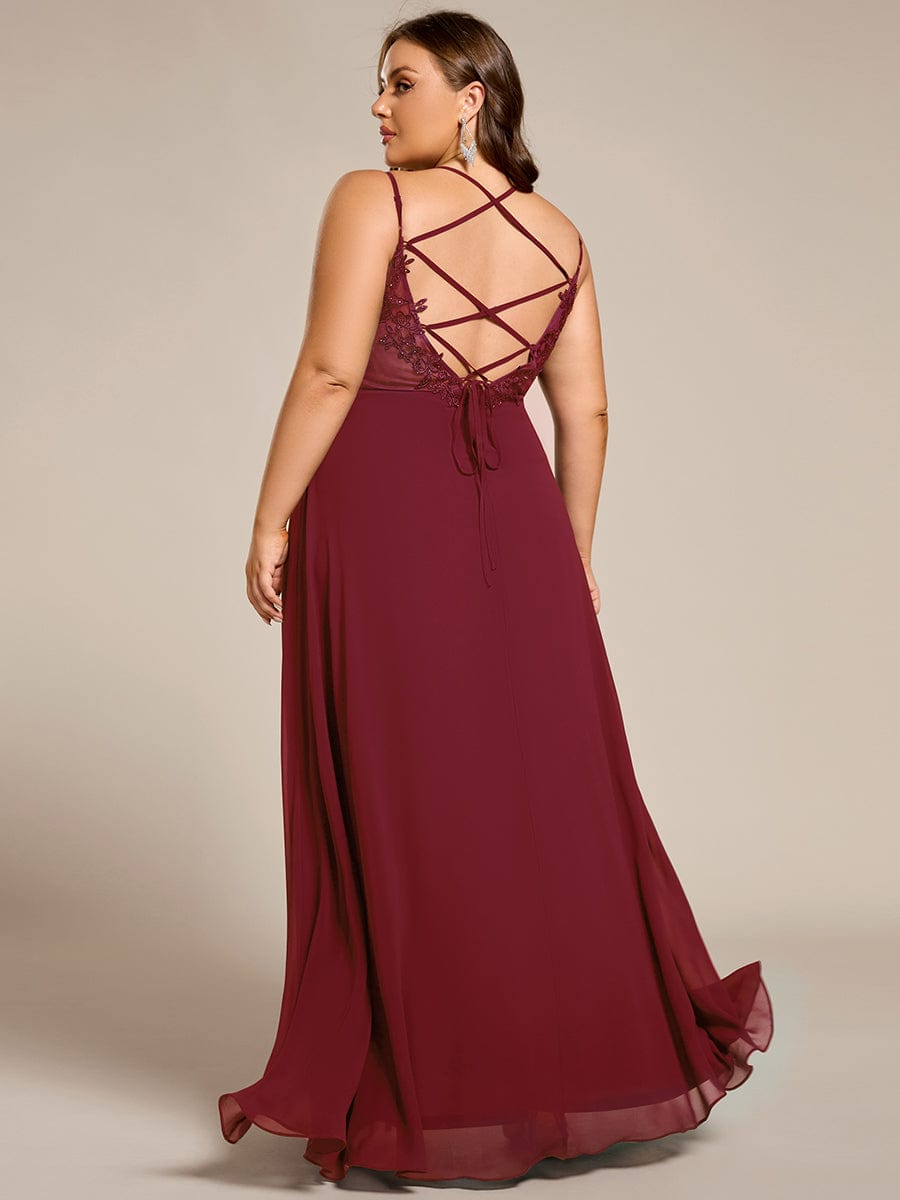 Chiffon and Lace Open Back Bridesmaid Dress with Spaghetti Straps #color_Burgundy