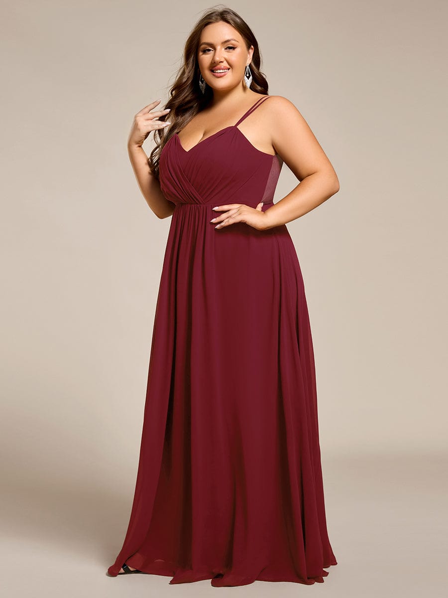 Chiffon and Lace Open Back Bridesmaid Dress with Spaghetti Straps #color_Burgundy