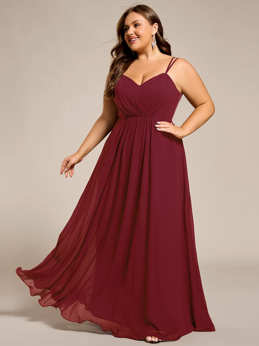 Chiffon and Lace Open Back Bridesmaid Dress with Spaghetti Straps #color_Burgundy