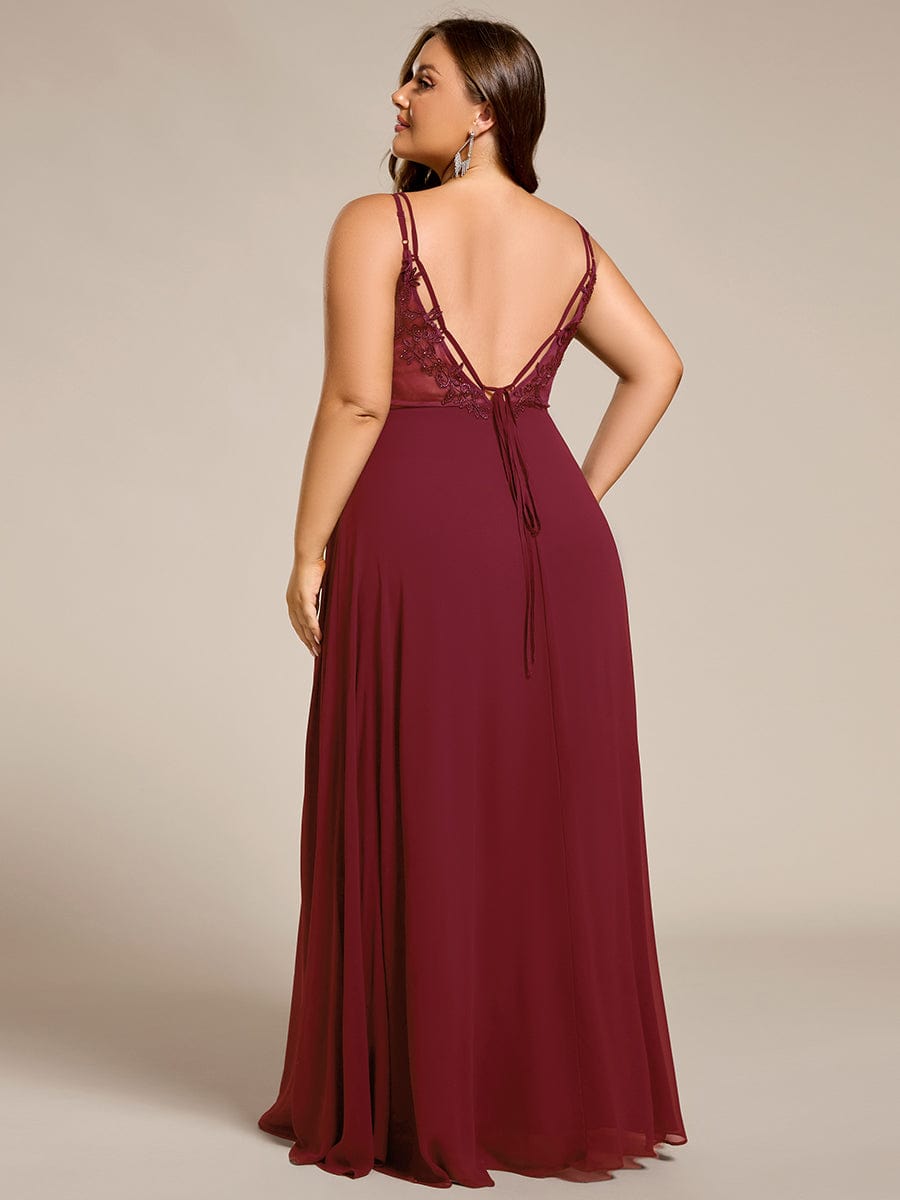 Chiffon and Lace Open Back Bridesmaid Dress with Spaghetti Straps #color_Burgundy