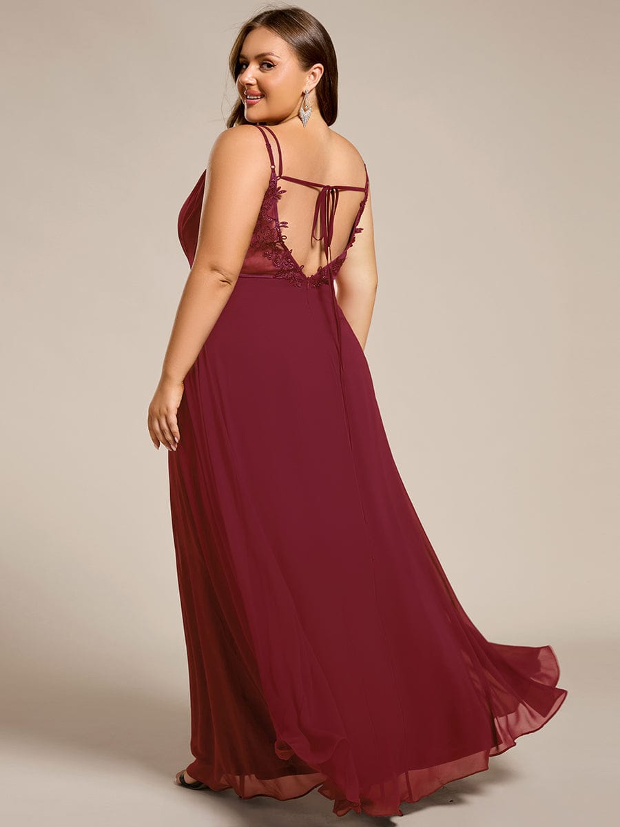 Chiffon and Lace Open Back Bridesmaid Dress with Spaghetti Straps #color_Burgundy