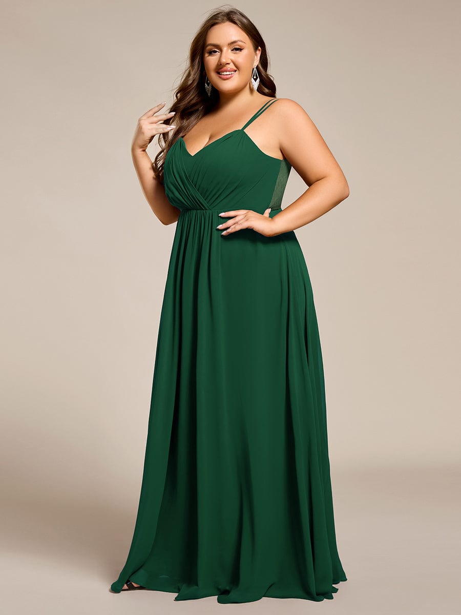 Chiffon and Lace Open Back Bridesmaid Dress with Spaghetti Straps #color_Dark Green