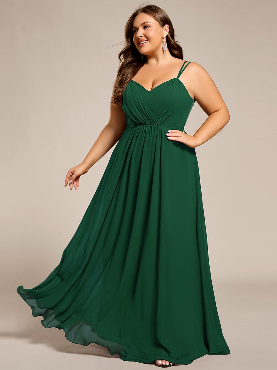 Chiffon and Lace Open Back Bridesmaid Dress with Spaghetti Straps #color_Dark Green