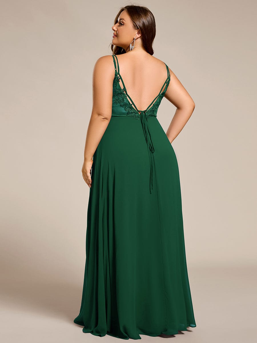 Chiffon and Lace Open Back Bridesmaid Dress with Spaghetti Straps #color_Dark Green